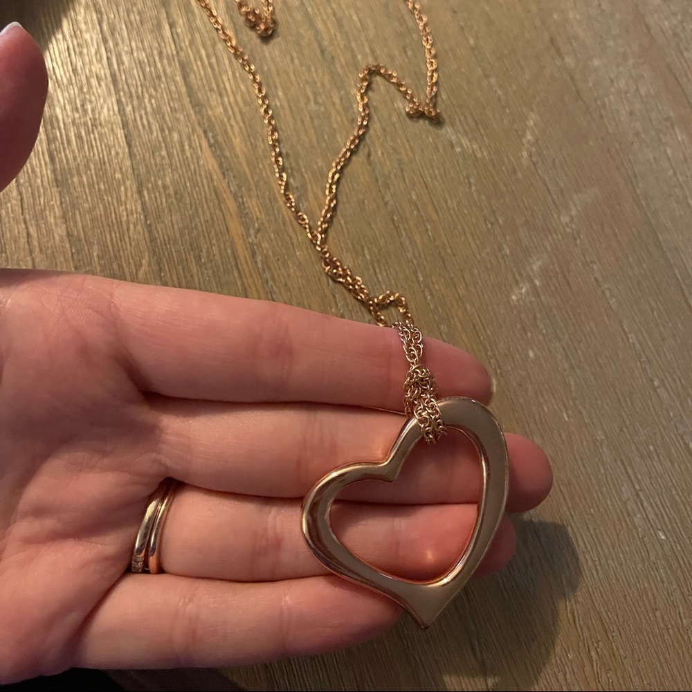 Rose gold heart long chain necklace